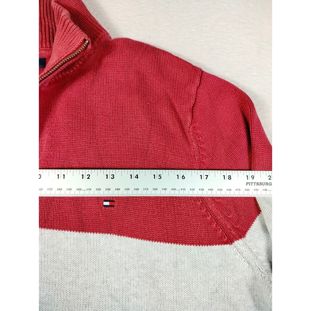 Tommy Hilfiger Sweater Men L/XL Red White Blue Colorblock Quarter‎ Zip Oversized - Picture 8 of 10